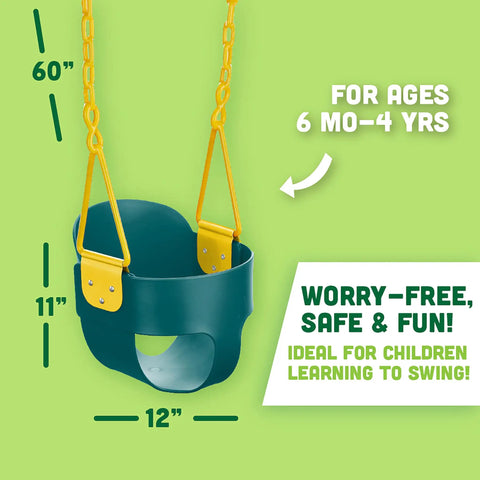 Deluxe High Back Bucket Toddler Swing With Pinch Free Design And Safe Chain, Triangle Guard, Green Outdoor Playset Accessory