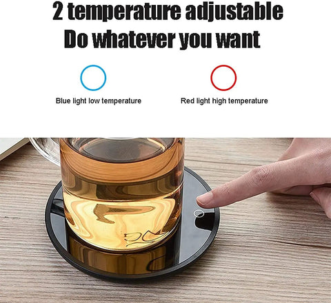 Top Shelf Electric Mug Warmer With Automatic Shut Off keeps your coffee tea and water nice and toasty on desk or nightstand, featuring adjustable temperature controls.