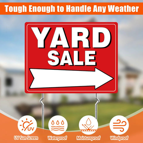 2-pack yard sale sign kit with 4 metal stakes; red double-sided all-weather yard sign for outdoor use
