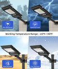 2 Pack Beast Bright 2000W Solar Street Lights Outdoor 100000LM Dusk To Dawn IP65 Waterproof Flood Lights showing durability features.