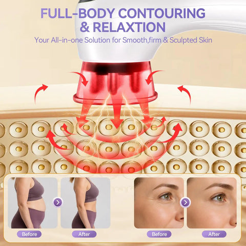 5 In 1 Body Sculpting Machine With Massage Cupping Red Light Therapy And Gua Sha For Body And Face Massager in use with before and after results