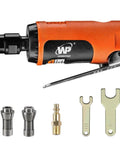 Mini Pneumatic Straight Die Grinder 25000 RPM Inline Air Tool with collets and wrenches for mold polishing and cleanup.