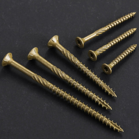 Killer Grip Deck Screws Kit With Assorted Exterior Wood Fasteners Rust Resistant Epoxy Coated Bronze Finish Eight And Ten Gauge, various sizes.