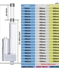 Tough Heavy Duty Linear Actuator With Smooth Telescopic Rod And Built In Hall Sensor 24V dimensions chart showing stroke lengths.