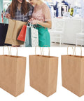Heavy Duty Kraft Paper Shopping Bags With Handles For Reuse And Easy Carry DIY Friendly For Decorating Shown with shoppers