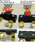 Car Battery Power Cutoff Switch Breaker With Pure Copper High Conductivity shown with switches in on and off positions