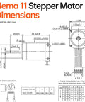 Diagram of Beefy High Torque Nema 11 Stepper Motor dimensions and wiring for 3D printer, DIY robot, CNC applications.
