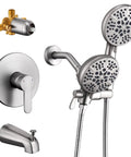Dual Shower Head Faucet Set With Valve And Tub Spout 48 Shower Settings High Pressure Three Way Diverter Single Handle Trim Kit Brushed Nickel Finish Bath Tub Shower Combo System