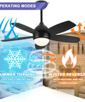 Coal Black DC Motor Ceiling Fan With Lights, Dope 42 Inch Modern Remote Control Ceiling Fan With 6 Speeds And 3 Light Colors.