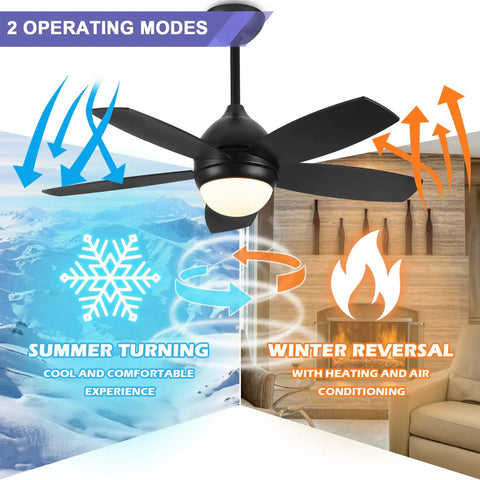 Coal Black DC Motor Ceiling Fan With Lights, Dope 42 Inch Modern Remote Control Ceiling Fan With 6 Speeds And 3 Light Colors.