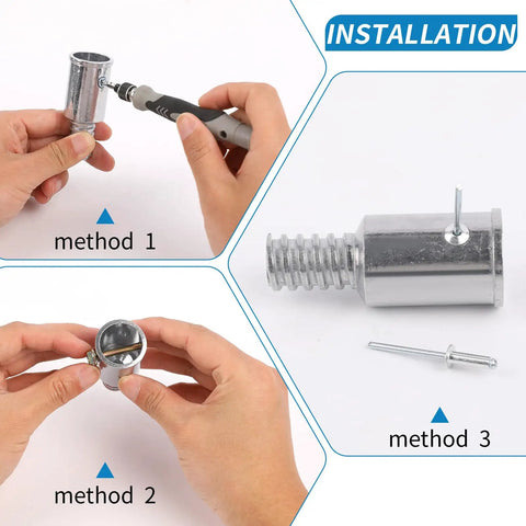 Installation steps for Three Quarters Inch Threaded Tip Replacement Kit For Wood Or Metal Poles With screws and adapter