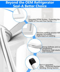 White freezer door gasket seal for upright freezers; EPDM rubber with reinforced edge and built-in strap.