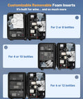 wine travel suitcase with customizable foam inserts for different bottle capacities