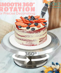 12 Inch Heavy Duty Aluminum Cake Turntable Stand Rock Solid Rotating Lazy Susan With Non Slip Base smooth 360° rotation for cake decorating.