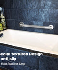 2 Pack 16 Inch Stainless Steel Bathroom Grab Bars With Anti Slip Grip, Heavy Duty 500 Lb Load Capacity shown over bathtub