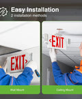 Installation of 6 Pack Red Exit Signs With Emergency Lights Dual LED Adjustable Heads Battery Backup Hard Wired UL Listed