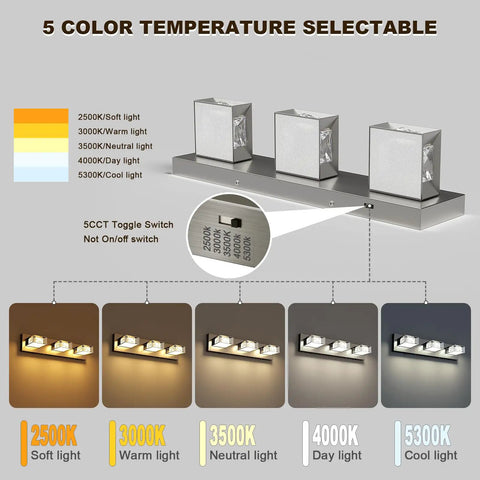Dope Four Light Chrome Finish Crystal LED Vanity Light Over Mirror Dimmable Wall Sconce For Bathrooms 5 color temperatures