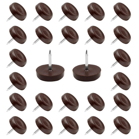60 Pcs Nylon Furniture Sliders Set For Table And Chair Legs Nail On Round Floor Protectors 17.5mm Base Diameter 5mm Thick Brown