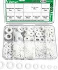 1200 Piece White Nylon Washers Set For Bolts And Screws, Flat Washers In Nine Metric Sizes in box, corrosion resistant, high temp