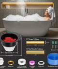 No Sweat Plug And Play Freestanding Tub Drain Kit With Brass Tailpiece, PVC Free components and specifications in a modern bathroom setting.