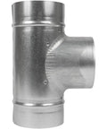 Heavy Duty Galvanized Steel Four Inch Tee Shape Ducting Splitter Solid Ninety Degree Vent Adapter side view showing duct connector.