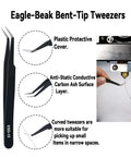 Eagle-beak bent-tip tweezers with protective cover used in 17 Piece Clog Poke 3D Printer Nozzle Cleaning Kit for 1.75mm filament