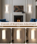 Aipsun Hardwired Wall Sconces Set of Two 28W 3-Level Dimming LED 3000K 3500K 4000K 5000K 6000K Modern Brushed Nickel in living room.