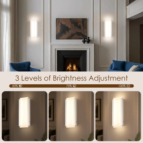 Aipsun Hardwired Wall Sconces Set of Two 28W 3-Level Dimming LED 3000K 3500K 4000K 5000K 6000K Modern Brushed Nickel in living room.