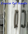 Exterior view of stone diecast gliding patio door dummy pull handle, compatible with OEM parts 2562035, 2573603, 2573605