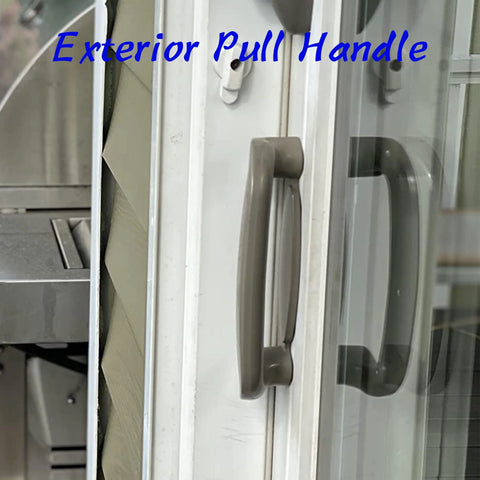 Exterior view of stone diecast gliding patio door dummy pull handle, compatible with OEM parts 2562035, 2573603, 2573605