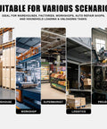 Image showcasing a Heavy Duty Portable Hydraulic Lift Table With Foldable Scissor Design And Four Smooth Rolling Wheels in various workspace scenarios.