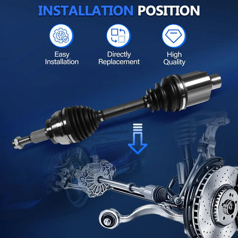 Front CV Axle Set For Dodge Ram 1500 2002 To 2011 4WD Left And Right Replacement Shaft Compatible With Laramie SLT SRT10 Sport SXT Models Heavy Duty Construction High Tensile Steel For Tough Road Conditions., front CV axle shaft installed on 4WD suspension