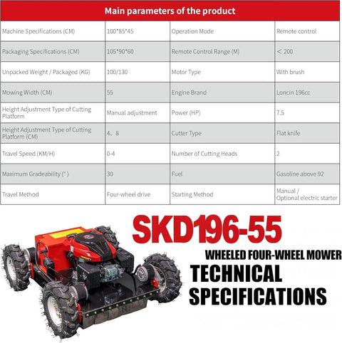 Remote Control Lawn Mower Oil Electric Hybrid With Four Wheel Drive For All Terrain Yard Care And Weed Whacking High Control Mower For Small Lawns And Backyards Fuel Efficient Flexible And Easy To Maneuver, 55cm
