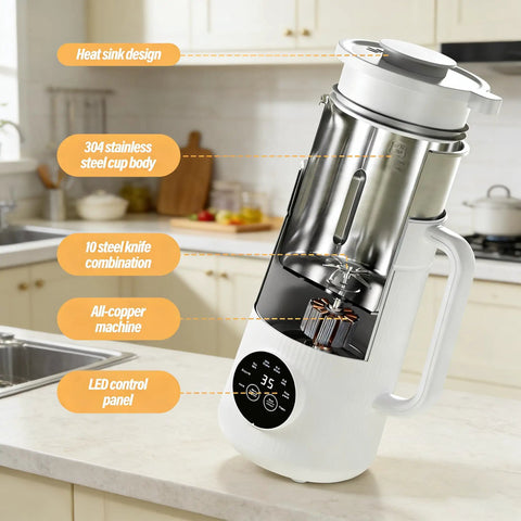 All In One Nut Milk Maker With 35 Oz Capacity, 10 Blades, One Touch Start, 2 Hour Keep Warm, 12 Hour Delay Start, Self Cleaning, BPA Free