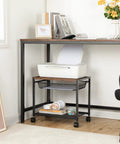 Under Desk Printer Stand With Wheels, Industrial Grade 2 Tier Printer Cart On Casters, Workhorse Heavy Duty Storage Rack
