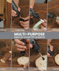 Image showing Mini Cordless Rotary Tool Kit All In One With 5 Speeds And 69 Accessories 4V Power used for various DIY tasks.