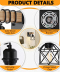 Badass Dimmable Wall Sconces Set Of Two With Rotary Switch And Black Metal Cage With Wooden Post featuring solid wood arm and E26 socket.