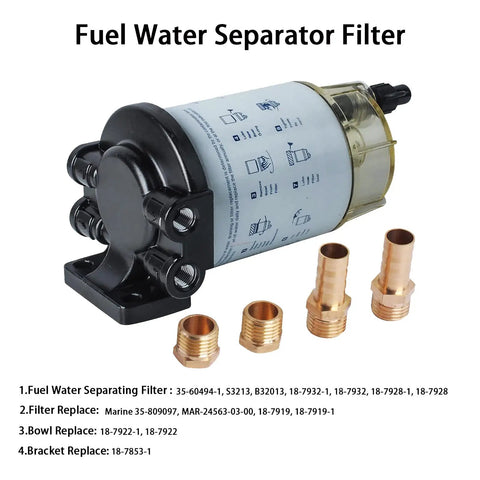 Fuel Filter Water Separator Direct Fit Replacement For Marine Outboard Mercury with brass fittings and replacement parts