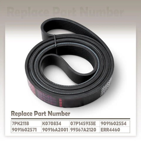 Ultimate 7PK2118 Serpentine Drive Belt For Toyota Tacoma Tundra V6 And Range Rover W12 Engine Replacement K070834 shown coiled.