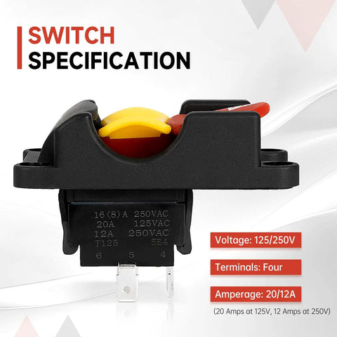 Table Saw Replacement Switch For Ryobi Craftsman 4 Pole On Off Safety Power Switch 125V And 250V with lock key detail