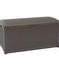 Beefy 99 Gallon Outdoor Wicker Resin Storage Chest With Easy Grip Handles For Patio Garden Garage Or Pool All Weather Mocha Heavy Duty Weatherproof Deck Box For Yard Storage