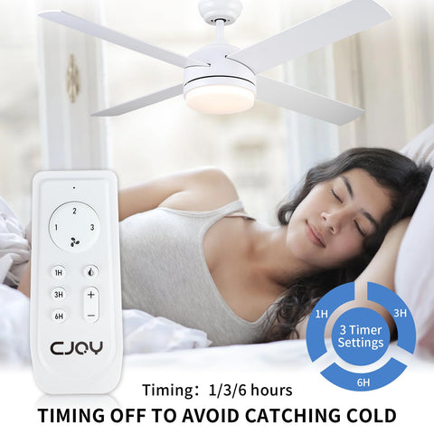 52 Inch Ceiling Fan With Light And Remote LED Dimmable Modern Ceiling Fan Reversible Four Blades Installed in Bedroom with Remote