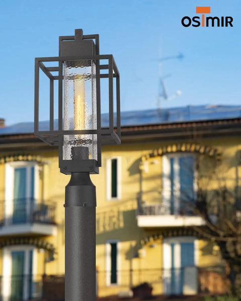 Dope Outdoor Post Light Fixture 1 Light Exterior Post Lantern With Pier Mount Base Black Finish Bubble Glass Shade