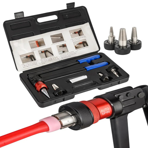 Pro Grade Auto Spin PEX A Expansion Tool Kit With Rotating Head For Easy One Hand Expansion Includes One Half Inch Three Quarter Inch And One Inch Expansion Heads For PEX A Plumbing And Fire Safety Meets ASTM F1960 Standard in case