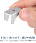 Heavy Duty Steel Shelf Clips For Metal Cabinets And Display Units Easy To Use Lightweight Shelf Supports With Simple Structure Ideal For Bookcases And File Cabinets Ten Pack - close-up view of single silver clip held between fingers
