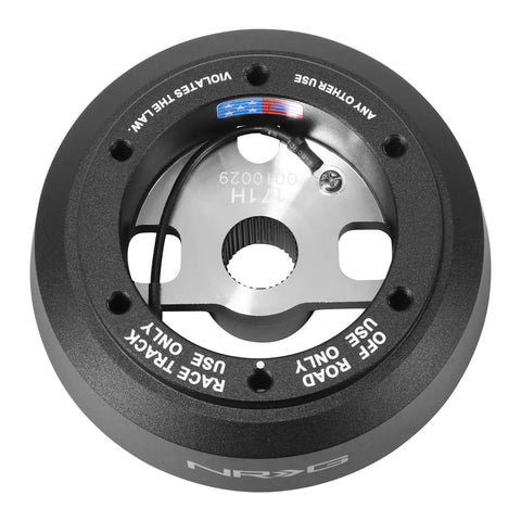 Steering Wheel Quick Release Short Hub Adapter Fits 96 To 06 Jeep Wrangler Tj And 07 To 18 Jeep Wrangler Jk with black finish.