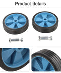 Wicked Smooth Five Inch Caster Wheels For Air Compressor Silent Shockproof Replacement Casters For Workshop And Pneumatic Tools showing blue wheels and mounting hardware.