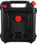 10-Quart Oil Drain Container With Deep Drain Well, Integrated Handle, And Sealing Rubber Gaskets, Black Finish, Front View