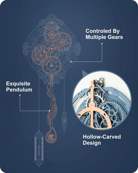 Dope 3D Wooden Clock Puzzle Kit For Adults And Teens DIY Wall Clock With Quartz Movement And Low Noise Pendulum Swing Real Wood Model Kit For Vintage Style Room Decor For Men And Women Home Office, gear and pendulum detail