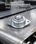 Close-up of a 20 Pcs Carbon Steel Ball Transfer Units Set Screw Mounted Roller Ball Bearings on a conveyor.
